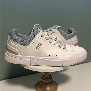 On Running White and Gray Athletic Sneakers